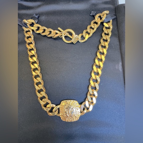 Anne Klein Vintage 80s bold Logo station Gold plated Chain...